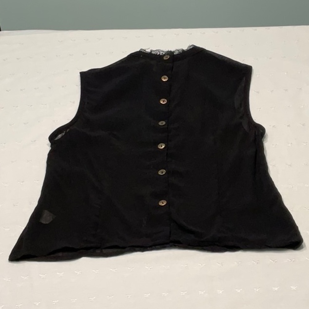 jethro Sheer Shell Button Back Black Lace Sleeveless High Neckline